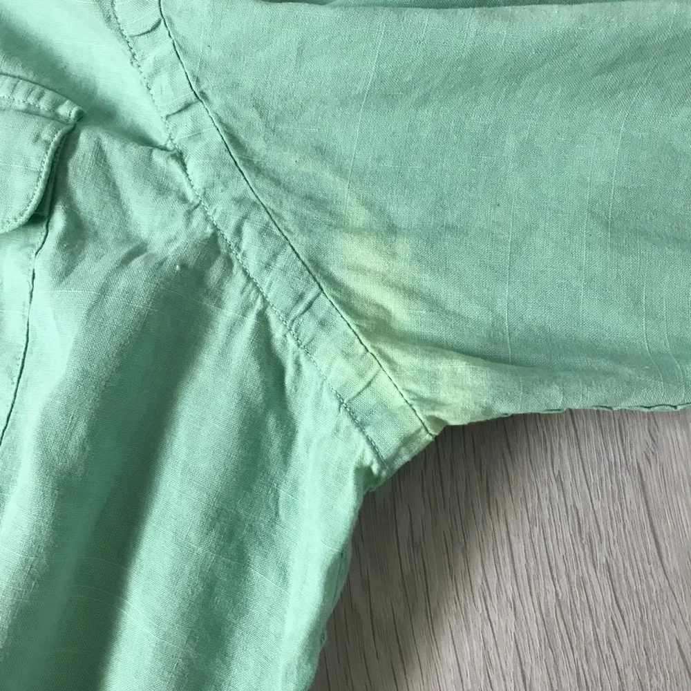 POLO RALPH LAUREN LINEN SHIRT GREEN LONG SLEEVE BUTTON MENS LARGE